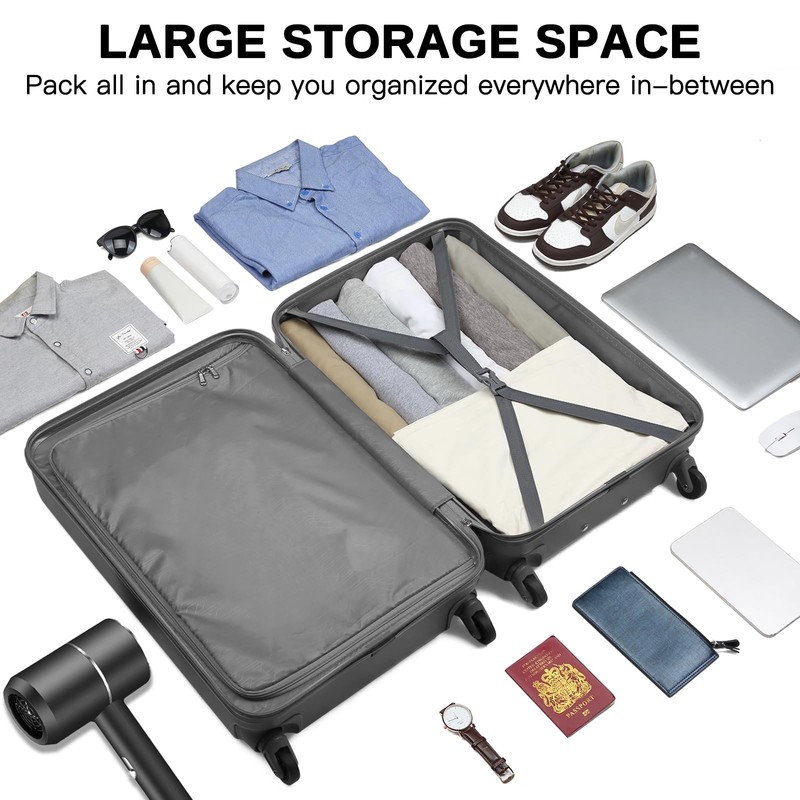 Kono Luggage Expandable(only 28") Suitcase Set 3Pcs + ABS Hardshell