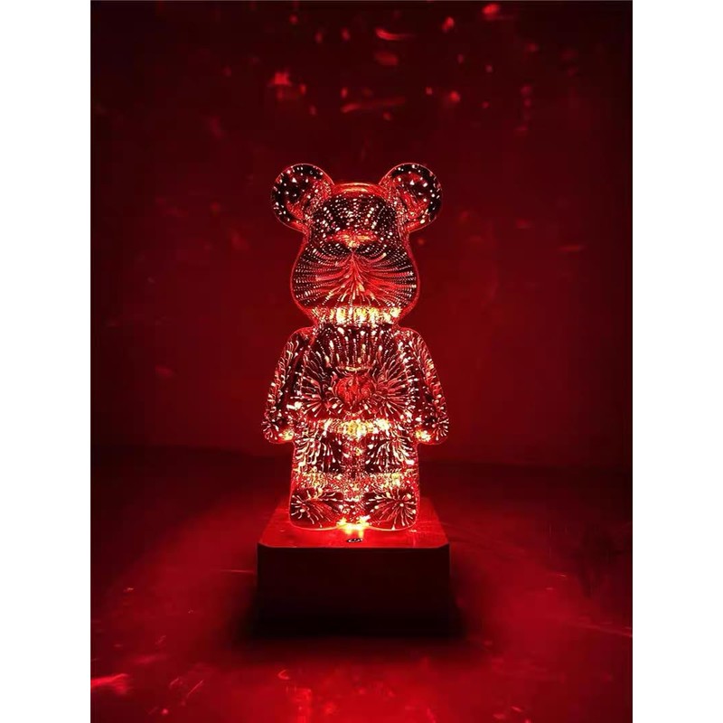 Wireless Crystal Bear Night Light 3D Glass Bedside Lamp Colorful