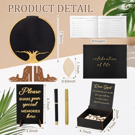Leinuosen Celebration of Life Decorations Wooden Funeral Guest Book Set for Memorial Service Loving Memory Guestbook Share a Memory or Words of Love Cards Pen Table Sign(Black and Gold)