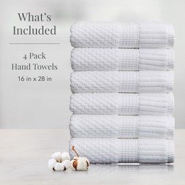 NY Loft 100% Cotton Hand Towel 6 Pack | Super Soft & Absorbent Quick-Dry Hand Towels 16" x 28" |Textured and Durable Cotton | Trinity Collection (6 Pack Hand Towel, Bright White)