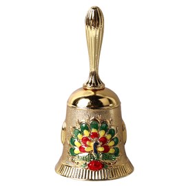 Hand Bell Vintage Brass Antique Exquisite Carved Pattern Hand Call Bell HandBell for Dinner Wedding Party Family School Gold and Colorful