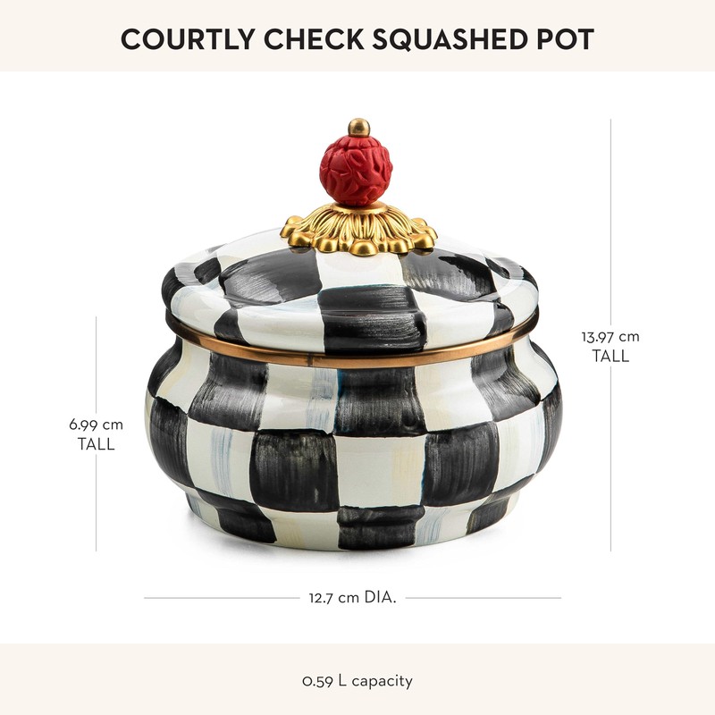 MACKENZIE-CHILDS Enamel Squashed Pot, Cute Enameled Container with Lid, 20