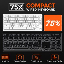 DAREU EK75 Wired Mechanical Keyboard,75% Keyboard with Volume Knob,Gasket Mount Mechanical Gaming Keyboards,81 Keys Rainbow Sidelit,PBT Keycaps,Linear Dream Switch for PC Laptop - White