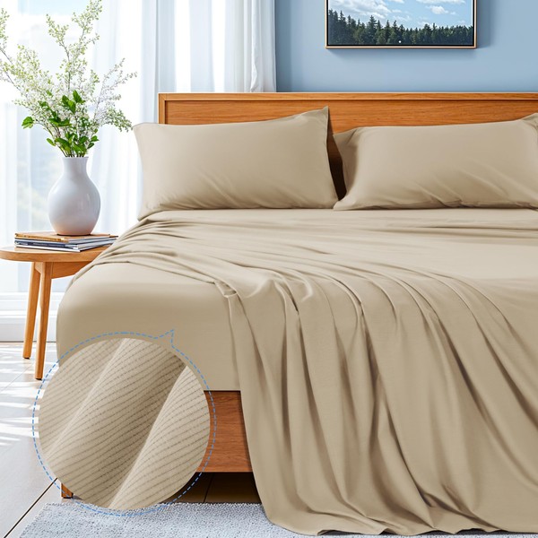 Shilucheng 100% Cotton Queen Size Sheets Set - 600 Thread