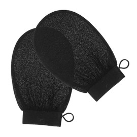 COLLBATH 2 Pair Exfoliating Gloves Soft Viscose Body Scrub Mitts Gentle Exfoliation for Shower or Bath Black