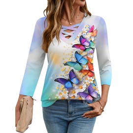 Rapbin Womens Long Sleeve Blouse Country Concert Tops for Women Womens Tops Trendy 2025 V Neck Sleeves Summer Trendy L