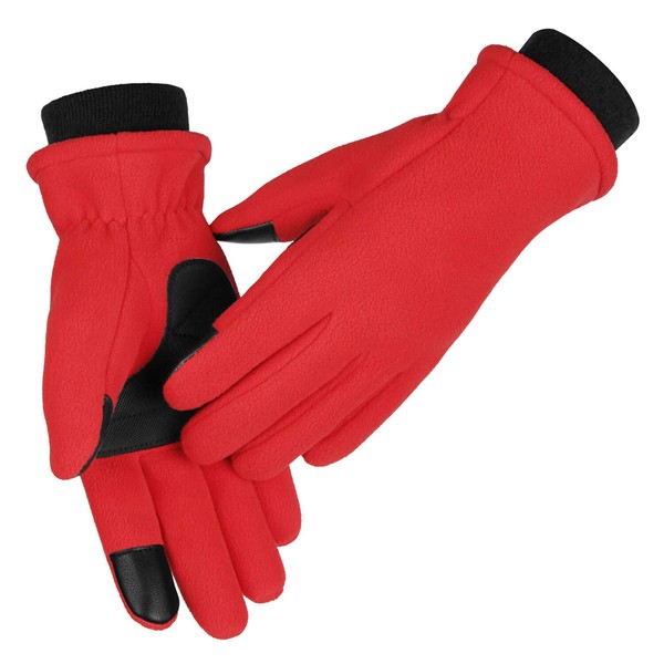 OZERO Warm Gloves for Women Touch Screen Anti-Slip Soft Winter Cold Proof Insulated Fleece Water-Resistant Windproof Thermal in Cold Weather for Walking Dog Running Cycling (M,Red)