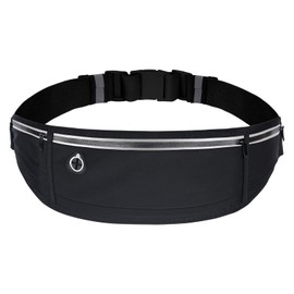 Running Belt Bum Bag Slim Running Belt for Phone Sport Fitness Phone Holder Bag Runner Waist Bag with 3 Pouches Adjustable Workout Fanny Pack for Women Men Walking Cycling Walking Gym (Black)