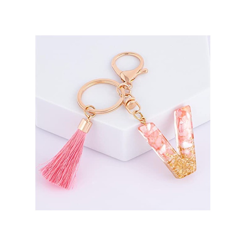 Rohans Pink and Gold Resin Alphabet Initial Letter Keychain, Bag