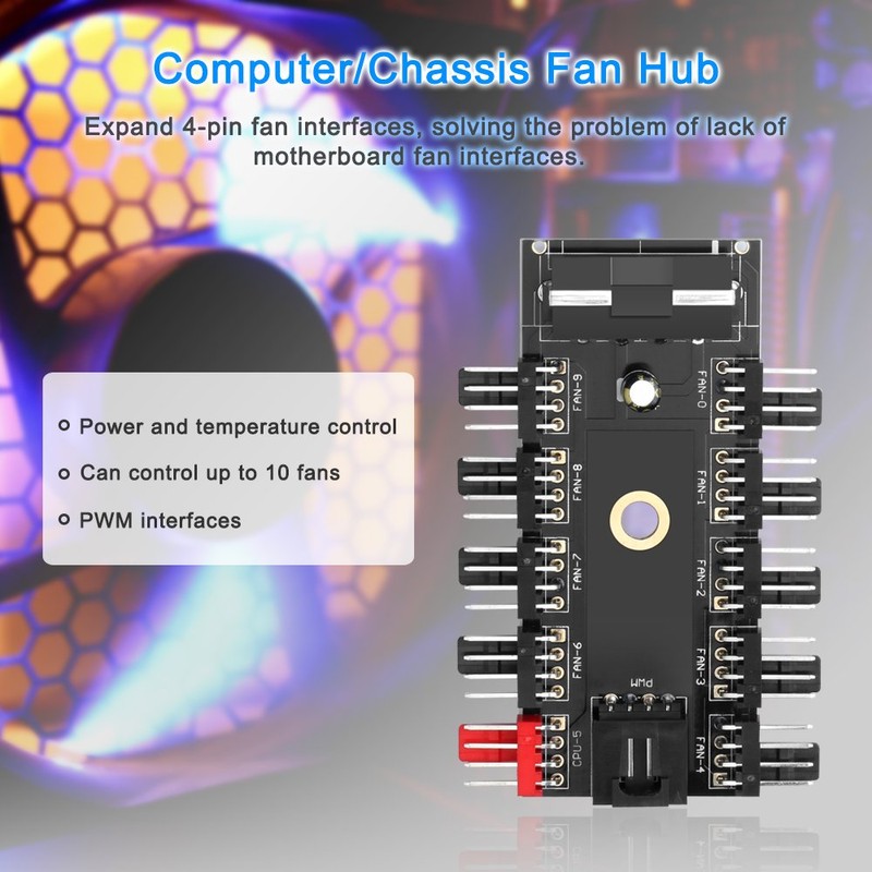 ELECTOP PC Chassis Fan Hub CPU Cooling HUB 10 Port