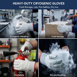 Sindayo Cryogenic Gloves -436°F/-260°C for Liquid Nitrogen(LN2), Dry Ice & Lab. Thermal Insulated Safety Cold Work Gloves (5 Pair(10 inch))
