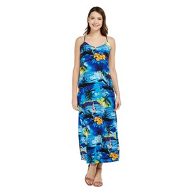 Matchable Family Hawaiian Luau Sweetheart Maxi Dress, Sunset Blue, Women, Large