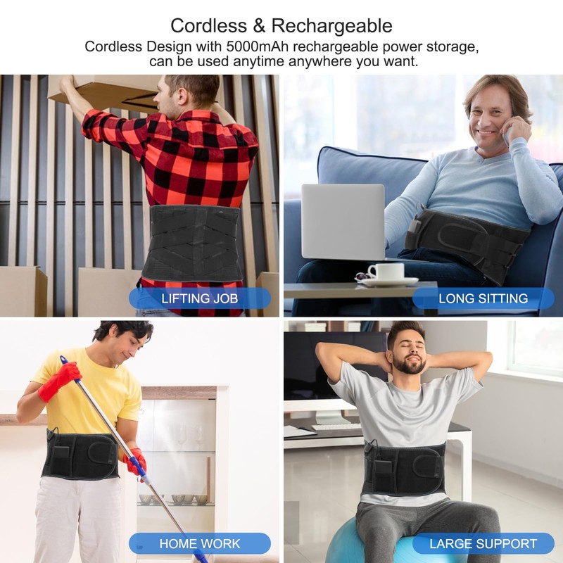 Heated Back Brace with Massage, Rechargeable Heating Belt