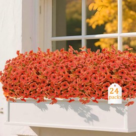 Cherica 24 Bundles Artificial Mums for Outdoor Fall Flowers Fall Decor, Fall Decorations for Home Fake Mums Artificial Flowers, Fake Plants for Outdoor Planters UV Resistant for Porch Outside Yard