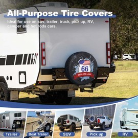 Explore Land 26-27.75 inch Spare Tire Cover Fit Trailer, RV, SUV, Truck, Tough Tire Wheel Soft Cover, American Flag and Route 66