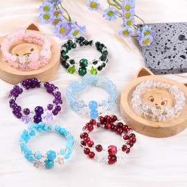 FORBY 1Pc Natural Bracelet Beaded 8MM Bead Bracelets for Women Healing Crystal Stone Bracelet Rose Quartz Amethyst Bangle Bracelets for Women Trendy Chakra Anxiety Yoga Jewelry Healing Gift