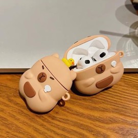 SMAIGE Cute Cartoon Designed for AirPods 4 Case and AirPods 4th Generation Case with Active Noise Cancellation (2024) Protective Cover with Carabiner Keychain (Capybara)
