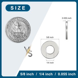 Kirphealy 100Pcs Flat Washers for Screws, 1/4" Small Washer, Premium 18-8 (304) Stainless Steel Washers for Bolts, Anti-Rust, Heavy Duty Washers Set-Industry-Widely Used