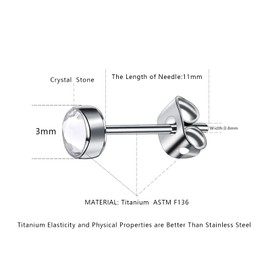 G23 Titanium Stud Earrings for Women, Men, Girls, Hypoallergenic, Nickel Free, 3 mm / 4 mm / 5 mm / 7 mm Crystal Earrings, Birthday Gift, Titanium, Crystal