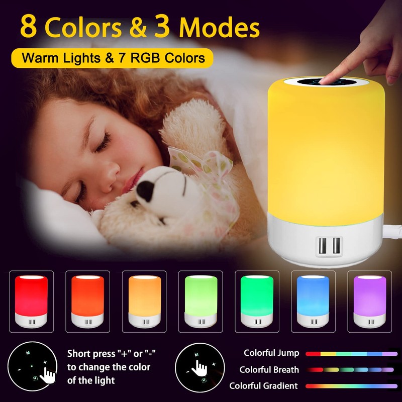 Taipow Bedside Lamp with 4 USB Charging Port, Night Light