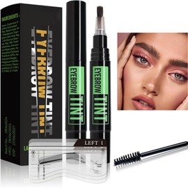 Brow Dye Kit Long-Lasting Eyebrow Tint Semi-Permanent Black Eyebrow Waterproof Smudge-Proof Pen Tattoo Pencil Medium Brow Makeup for Defined Natural Look Easy to-Use with Brush