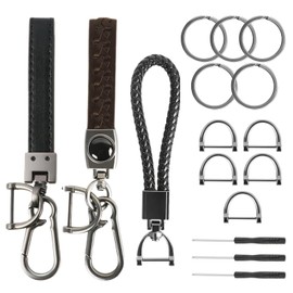 FloralGrace Pack of 16 Key Fobs for Car Motorcycle Key Fob Leather Braided Lanyard Car Key Chain D&O Ring Key Ring, black