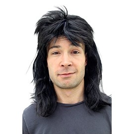 WIG ME UP - 20781-P103 Perücke Fasching Proll Assi Schwarz Vokuhila NEU Wig