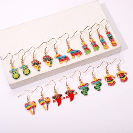 NVENF 9/12 Pairs Cinco De Mayo Earrings Mexican Fiesta Earrings for Women Cute Sombrero Avocado Pinata Chili Cactus Dangle Earrings Set Mexican Holiday Jewelry Gifts, Zinc, No Gemstone