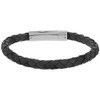 Sabrina Silver Stainless Steel Leather Bracelet Black for Men &