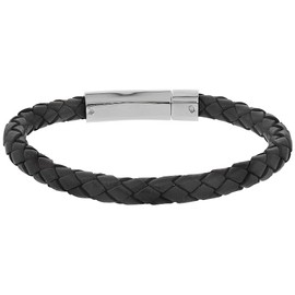 Sabrina Silver Stainless Steel Leather Bracelet Black for Men & Women 5/16 inch Wide, 7.5 inch