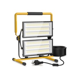 200W LED Work Light with Independent Switch,20000LM 6500K Work Light with Stand,IP66 Waterproof Construction Light with 9.84FT Power Cord,Portable Job Site Worklight for Car Inspection Workshop