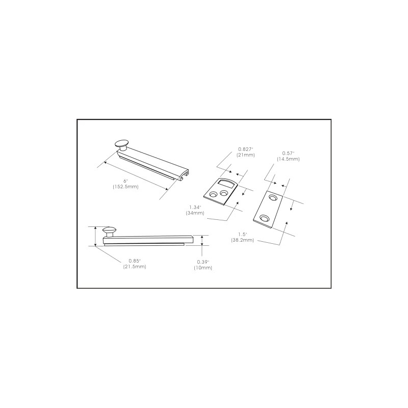 QCAA Heavy Duty Solid Brass Concealed Surface Bolt, 6", Polish