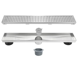 Neodrain 18-Inch Brushed Linear Shower Drain with Removable Quadrato Pattern Cover, 304 Stainless Steel Rectangle Shower Floor Drains, Bathroom Linear Drain &Hair Strainer(Brushed Nickel)
