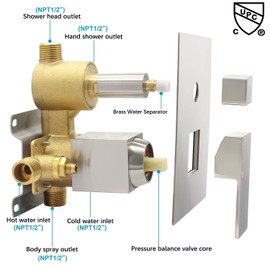 Brushed Nickel 3 Way Outlet Shower Diverter Valve - Flow Control Mixer Mixing Rough-In Shower Valve Modern Concealed