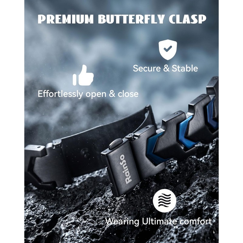 Men's Magnetic Bracelets, Stainless Steel Bracelet for Men-Black Blue Matte