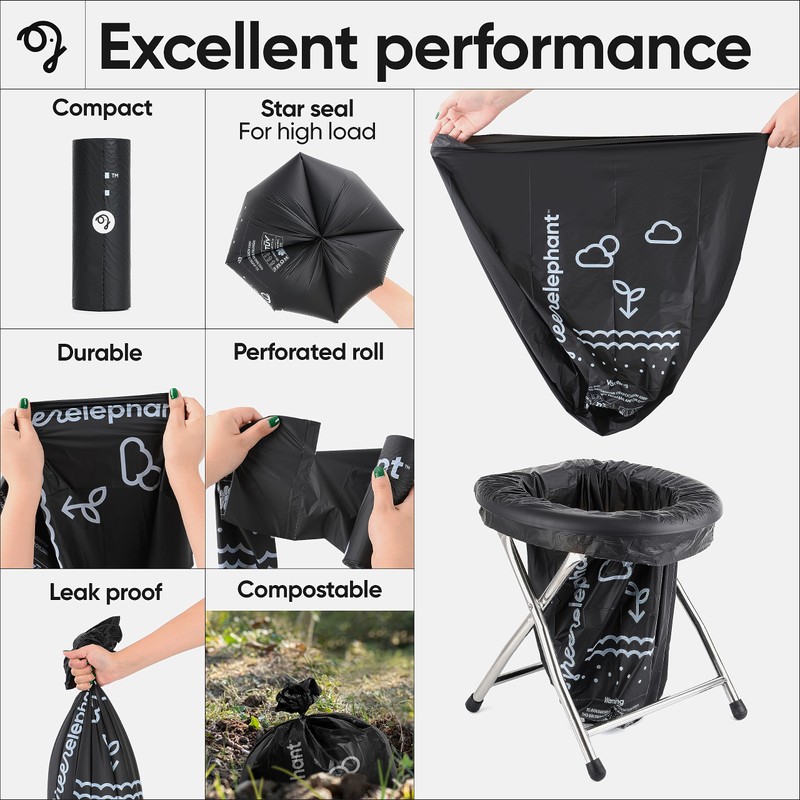 Green Elephant Portable Waste Bags – Camping Potty Liners, Biodegradable