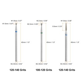 sourcing map 3pcs Diamond Grinding Bit 1.6/1.8/2.3mm Tapered/Ball Head 2.35mm Shank Stone Sanding Drill Bits Rotary Tool for Ceramic Glass Nails Grinding Polishing