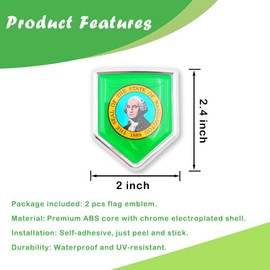 Newperlite Washington Flag Decal Sticker Car Emblem Washington Flag Car Decoration Accessories Chrome Shield for Truck Vehicles Cars, 2 Pack