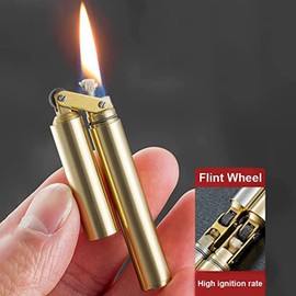 Kerosene Copper Lighter, Vintage Trench Lighter, Creative Windproof Brass Lighter Cool Wheel Kerosene Oil Lighter for Camping BBQ Kitchen, Gifts for Men Dad Husband (Gold)