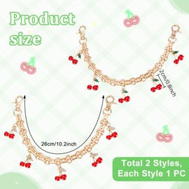 PH PandaHall 2 Styles Decorative Bag Chain, 10.2" Cherry Purse Chain Extender Golden Cherry Keychain Accessories Extension Chains for Handbags Purse Shoulder Tote Bag Jewelry Decorative