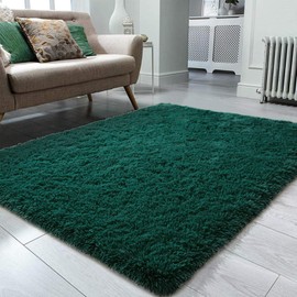 Ompaa Dark Green Rug 3x5 Fluffy Emerald Area Rugs for Bedroom Living Room Carpet, Non-Slip High Pile, Modern Fuzzy Shaggy Deep Grass Green Rug for Classroom Kids Playroom Nursery Home Office Decor
