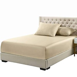 Royal Tradition 100% Bamboo Viscose Fitted Sheet Full Size Deep Pocket Extremely Soft and Hypoallergenic Bamboo Bed Sheet Plain Beige