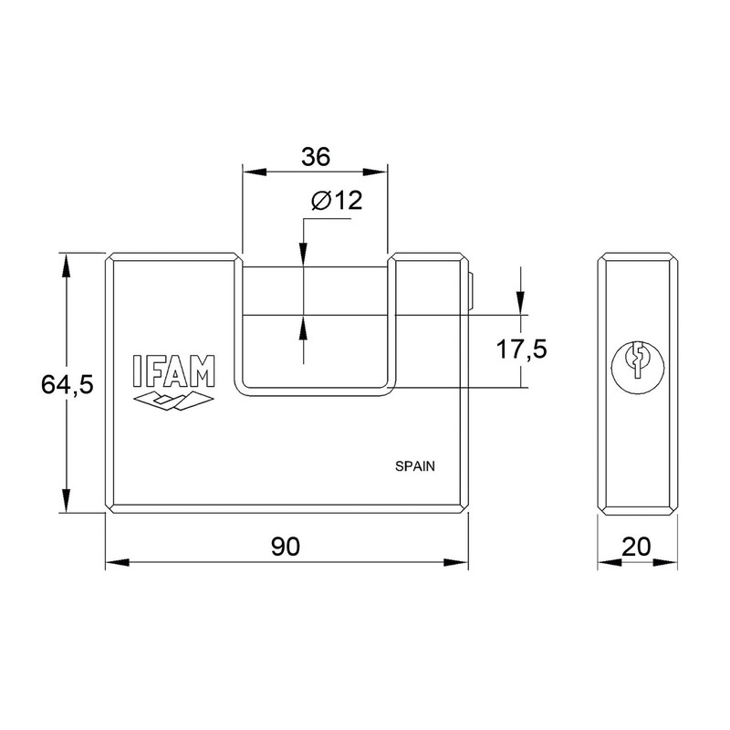 ifam 000790 Brass Padlock 90mm