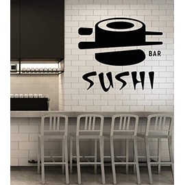 Vinyl Wall Decal Sushi Bar Eating Japanese Food Restaurant Kitchen Stickers Mural Large Decor (g2986) Black