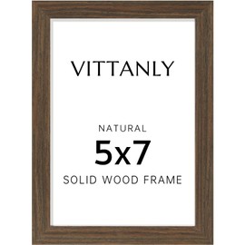 Vittanly 5x7 Picture Frame - Solid Wood Frame with Shatterproof Plexiglass, Includes 4x6 Mat, Wall Hanging or Tabletop Display for Photos, Art, Home & Office Decor (Brown, 1 Pack)