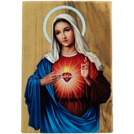 Logos Trading Post Virgin Mary Immaculate Heart Icon Decor, Holy Land Olive Wood, Sacred Blessed Mother Catholic Art for Home or Church Altar Table, Religious Standing Wooden Plaque