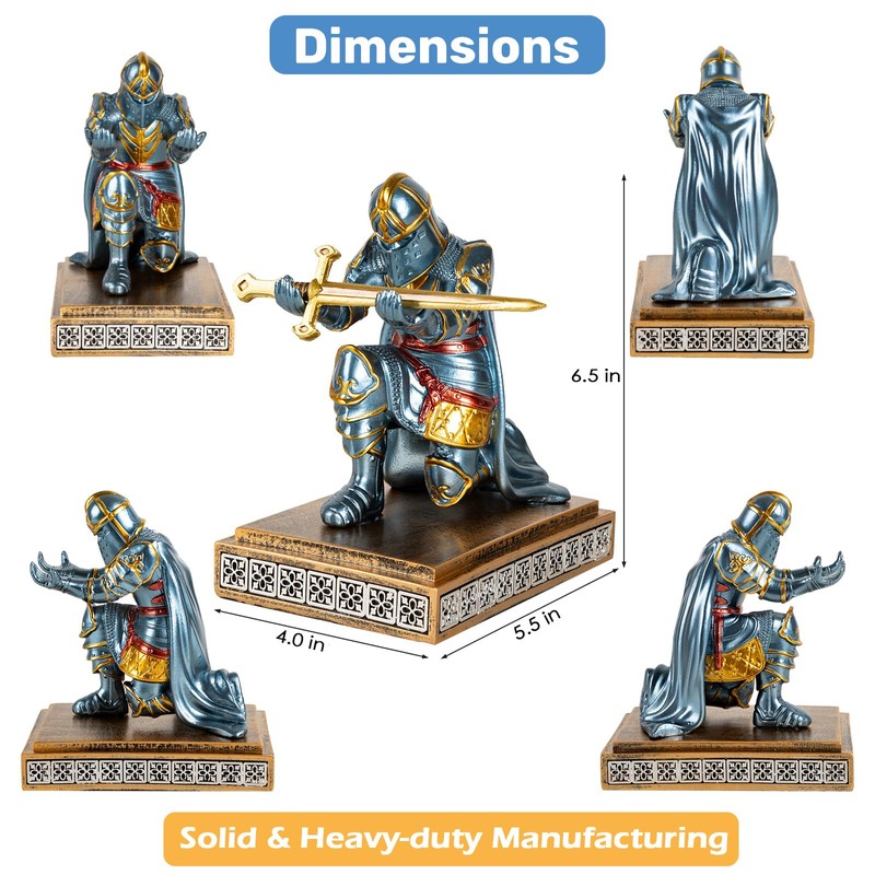 Akulgaci Medieval Knight Pen Holder with Sword, Kneeling King's Guard