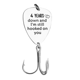 4th Anniversary Fishing Lure Gifts for Him 4 Years Down and I'm Still Hooked On You 4 Year Anniversary Present for Boyfriend Husband Wedding Anniversary Valentines Day Gift for Men