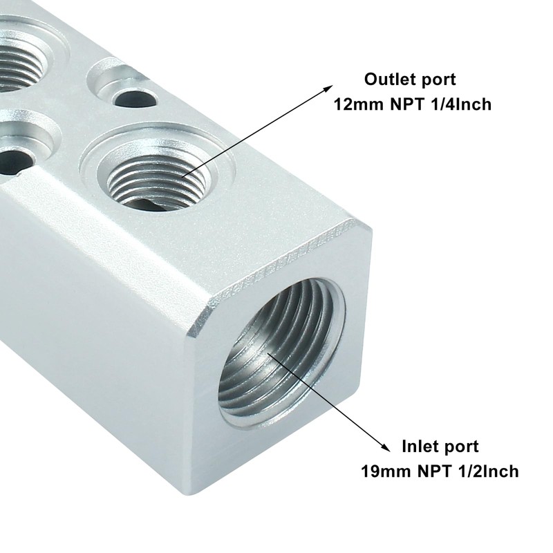 Litoexpe 2 Way Pneumatic Manifold Air Distribution Block, G1/2 Supply