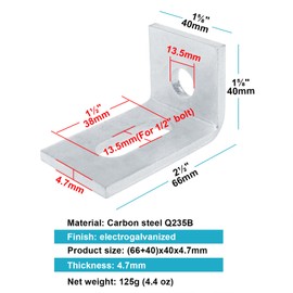 OTTFF 10 Pack L Shaped Connector for 1-5/8" Strut Channel, Adjustable Corner Bracket with Slot, 3/16" Thick